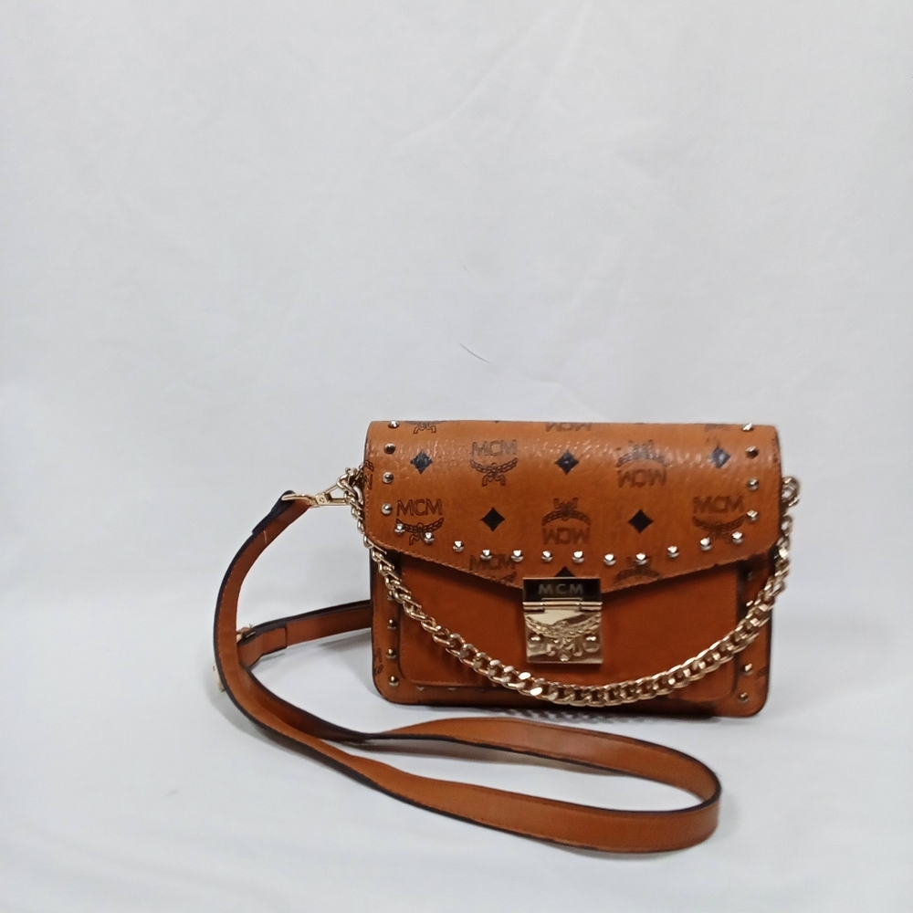 MCM Brown Crossbody Bag with Silver Studs